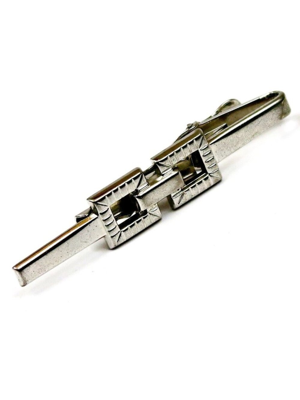 Foster Tie Clip Vintage Silver-Tone Bar with Chain Link Accent Made in USA